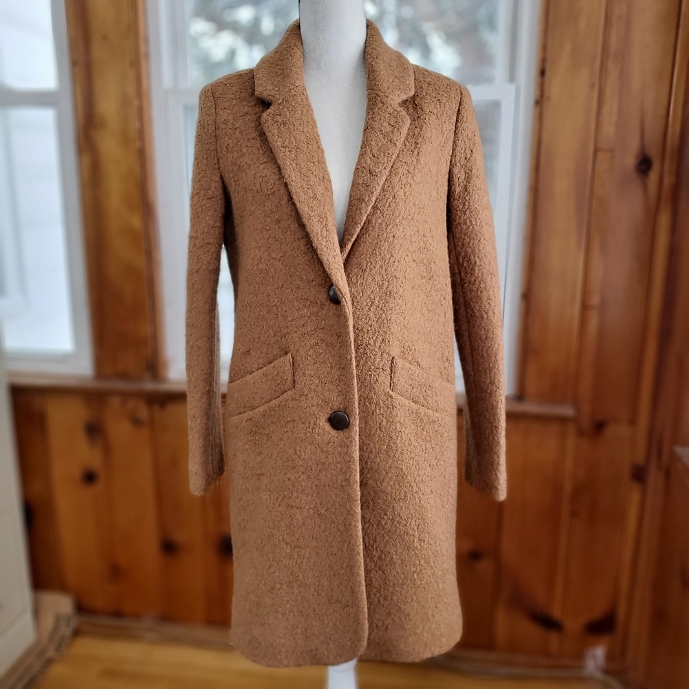 Marc New York Andrew Marc brown wool blend long teddy pea coat size 6 small